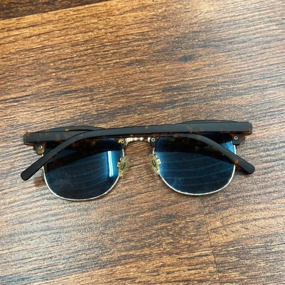 Adult Unisex Blue & Brown Half-Rimmed Mirrored Sunglasses One Size